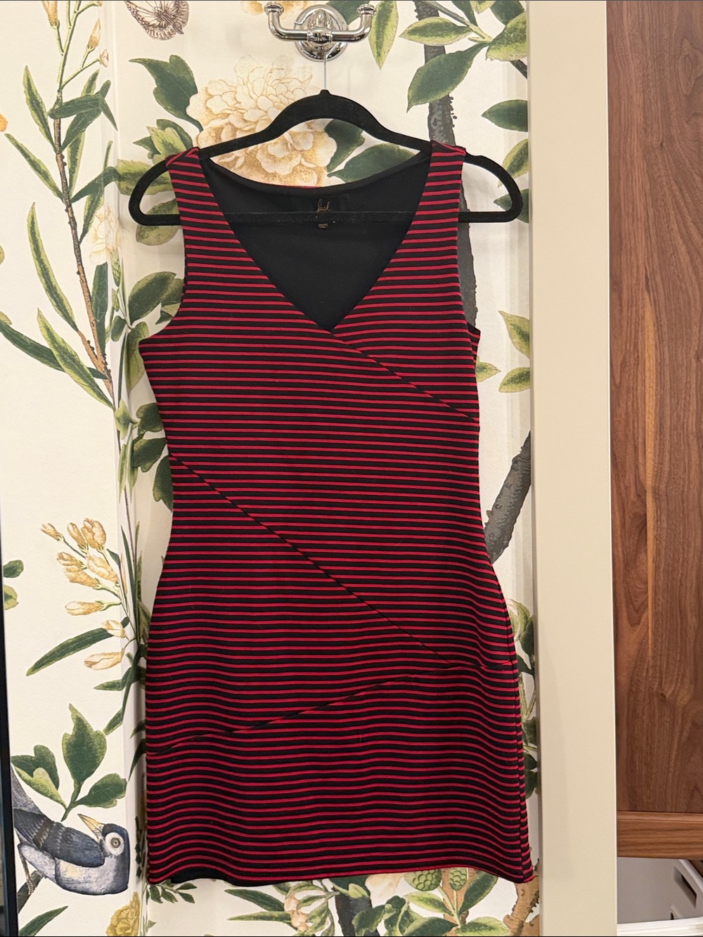 Sleeveless Red and Black Striped V-Neck Wrap Dress